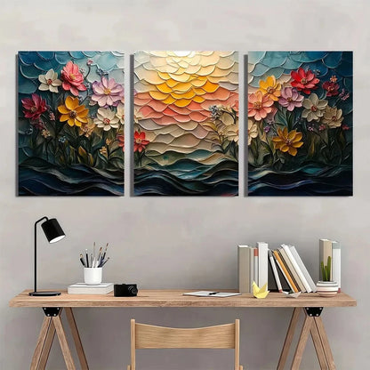 3pcs Floral Vibrant Irregular Shape Metal Print Ready to Hang Art