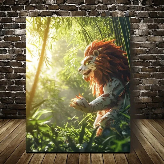 Lion Dancing Under The Sun in a Peaceful Painting  40x60cm Metal Print Ready to Hang