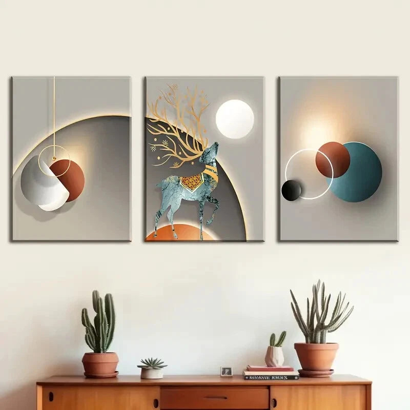 3pcs Luxurious Geometric Shapes And Light Metal Print Ready to Hang Art