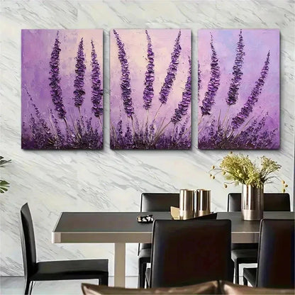 3pcs Lavender Flower Purple Floral Perfect Wall Art Set Canvas Framed 50x70cm - High Quality Print 100% Australian Made Wall Canvas Ready to Hang