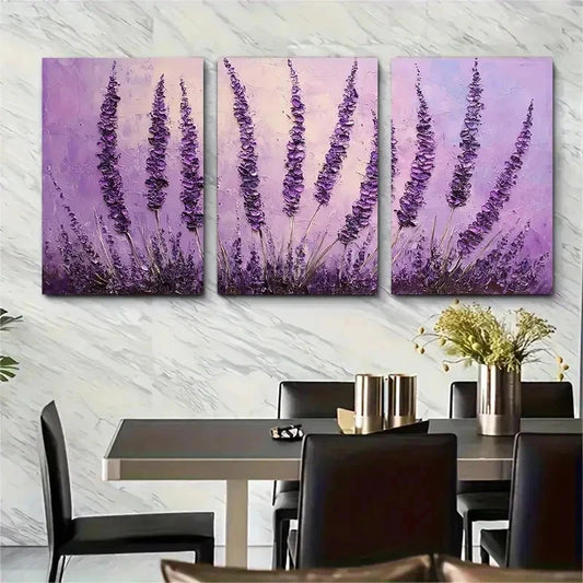 3pcs Lavender Flower Purple Floral Perfect Wall Art Set Canvas Framed 50x70cm - High Quality Print 100% Australian Made Wall Canvas Ready to Hang