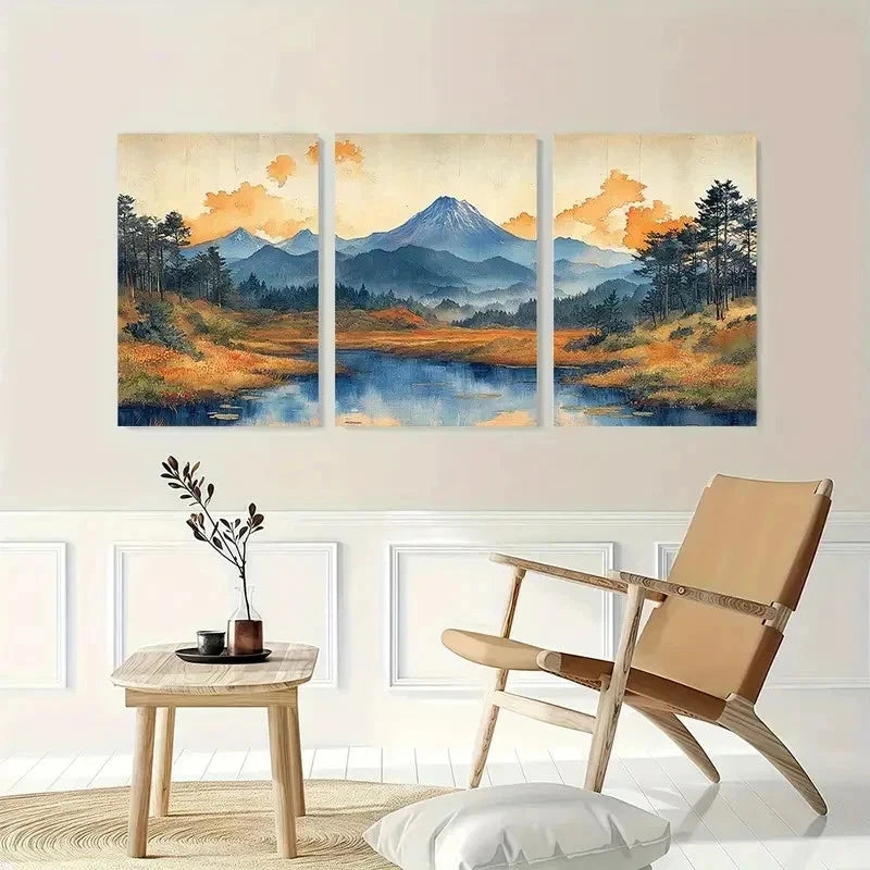 3pcs Hiroshige Ukiyo-E Japanese Vintage Perfect Wall Art Set Canvas Framed 40x60cm - High Quality Print 100% Australian Made Wall Canvas Ready to Hang