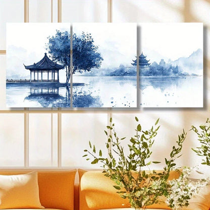 3pcs The Water Blue Themed & Tree Metal Print Ready to Hang Art
