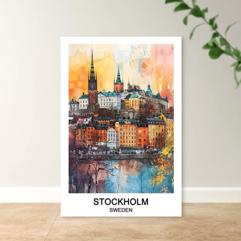 Stockholm Sweden Decor with Vibrant Colors Travel Poster Print Wall Art