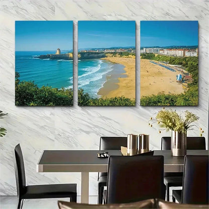 3pcs Beach Vibrant Blue Ocean & Sandy Shores Metal Print Ready to Hang Art