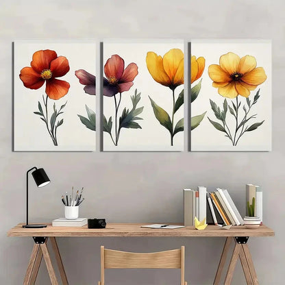 3pcs Dark Wildflower Floral Botanical Prints Metal Print Ready to Hang Art
