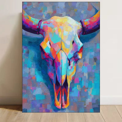 Rainbow Buffalo Skull Metal Print Ready to Hang
