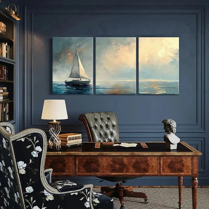 3pcs Serene Ocean Waves & Abstract Sky Art Metal Print Ready to Hang Art