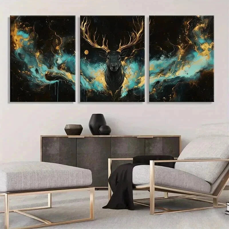 3pcs Majestic Cosmic Stag Abstract Deer Perfect Wall Art Set Canvas Framed 40x60cm - High Quality Print 100% Australian Made Wall Canvas Ready to Hang
