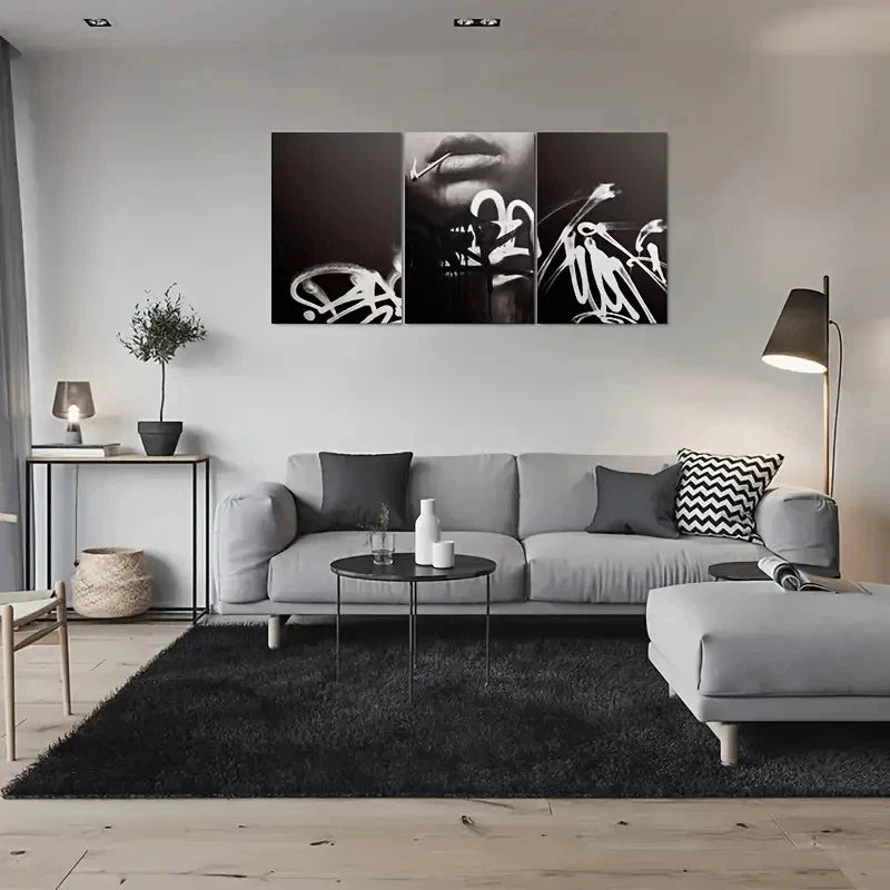 3pcs Black & White Minimalist Graffiti Metal Print Ready to Hang Art