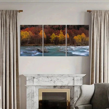 3pcs Modern Autumn Lake and Forest Wall Art Set Canvas Framed 40x60cm - High Quality Print 100% Australian Made Wall Canvas Ready to Hang