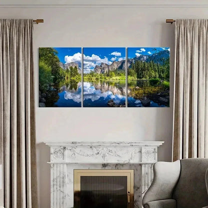 3pcs Art with Mountains Lake and Forest Wall Art Set Canvas Framed 40x60cm - High Quality Print 100% Australian Made Wall Canvas Ready to Hang