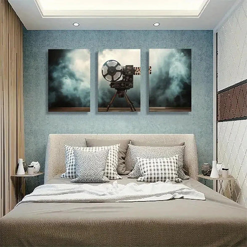3pcs Vintage Film Projector Design Perfect Wall Art Set Canvas Unframed - High Quality Print 100% Australian Made Wall Canvas