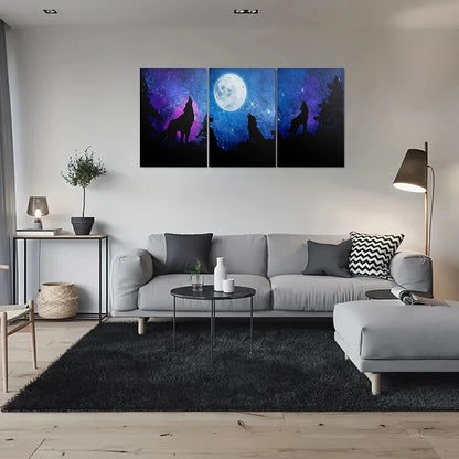 3pcs Wolf Howling at the Moon Nature Metal Print Ready to Hang Art