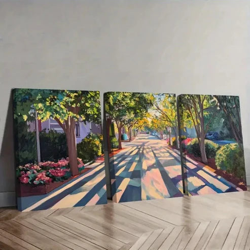 3pcs Dancing Shadows on Sunlit Paths Wall Art Set Canvas Unframed - High Quality Print 100% Australian Made Wall Canvas