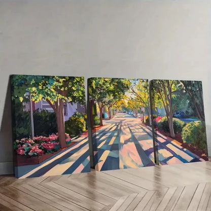 3pcs Dancing Shadows on Sunlit Paths Wall Art Set Canvas Unframed - High Quality Print 100% Australian Made Wall Canvas