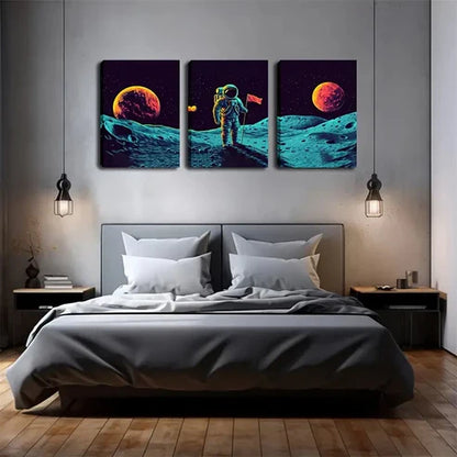 3pcs Astronaut Landing on Moon Triptych Wall Art Set Canvas Unframed - High Quality Print 100% Australian Made Wall Canvas