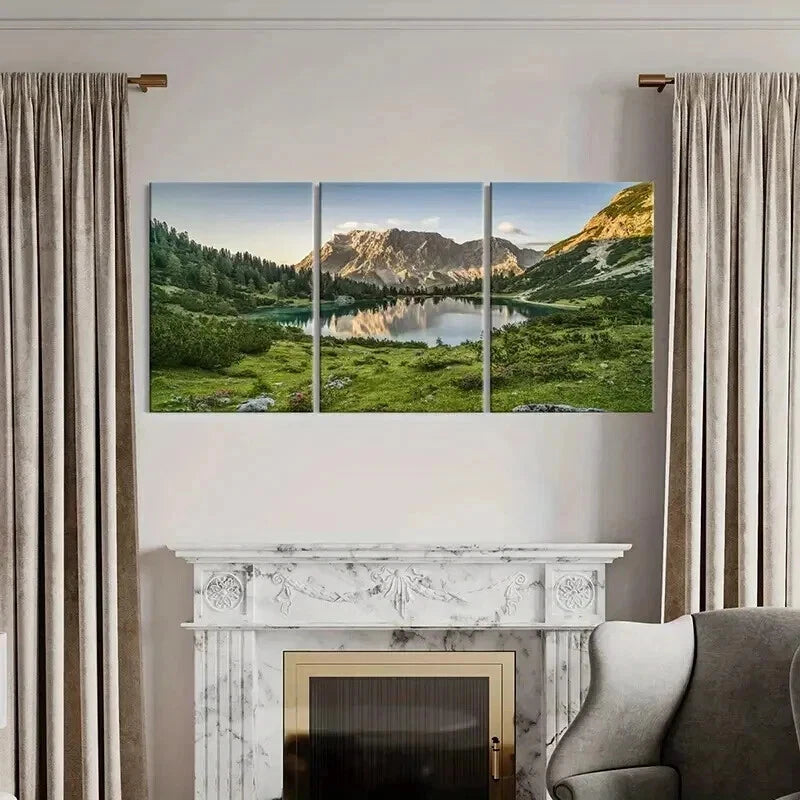 3pcs Mountains Lake Forest Modern Landscape Wall Art Set Canvas Framed 40x60cm - High Quality Print 100% Australian Made Wall Canvas Ready to Hang