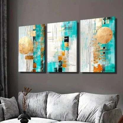 3pcs Geometric Design with Golden Accents Wall Art Set Canvas Framed 40x60cm - High Quality Print 100% Australian Made Wall Canvas Ready to Hang