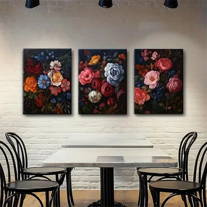 3pcs Floral Bouquet in Rich Hues of Red Perfect Wall Art Set Canvas Unframed - High Quality Print 100% Australian Made Wall Canvas