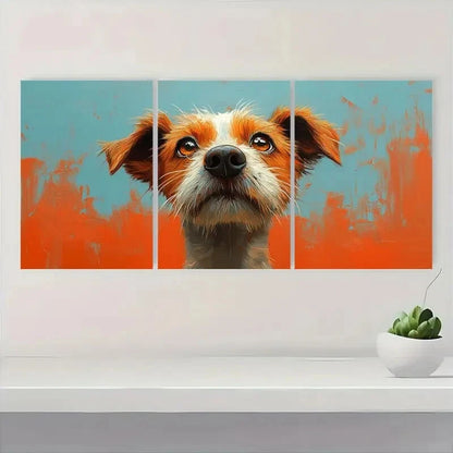3pcs Vibrant Blue & Orange Abstract Dog Metal Print Ready to Hang Art