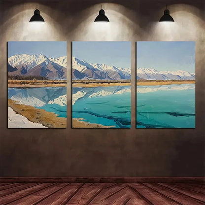3pcs Turquoise Lake Mountain Landscape Metal Print Ready to Hang Art