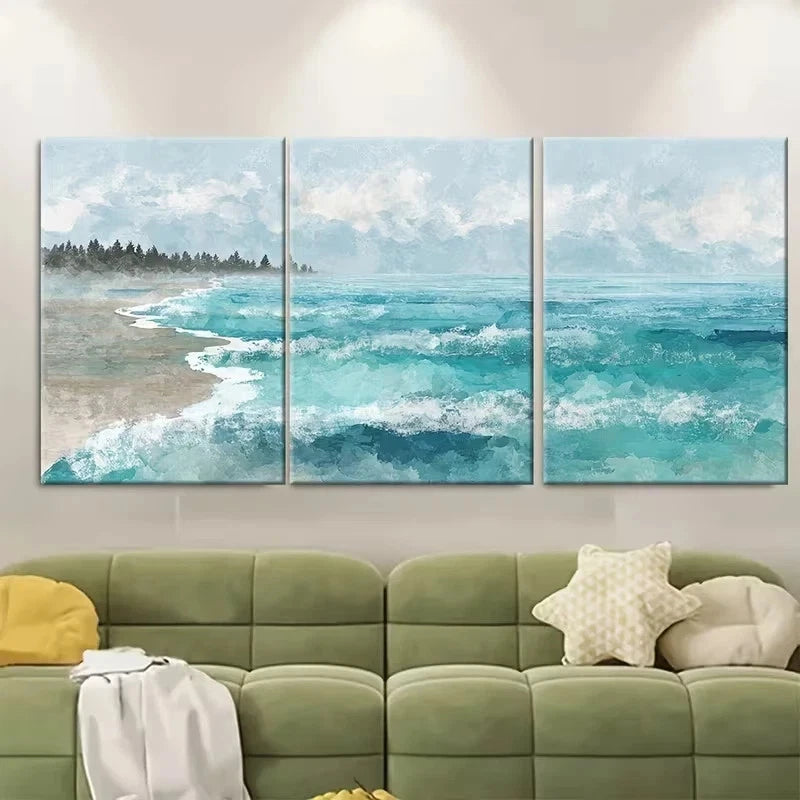 3pcs Coastal Serenity Theme, Pastel Watercolor Wall Art Set Canvas Framed 40x60cm – High Quality Print 100% Australian Made Wall Canvas Ready to Hang