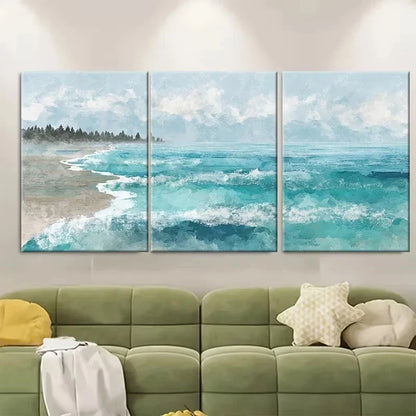 3pcs Coastal Serenity Theme, Pastel Watercolor Wall Art Set Canvas Framed 40x60cm – High Quality Print 100% Australian Made Wall Canvas Ready to Hang