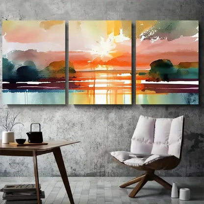 3pcs Boho Serene Colorful Seascape Sunrise Metal Print Ready to Hang Art