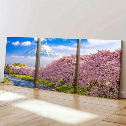3pcs Japanese Style Cherry Blossoms Mount Fuji  Wall Art Set Canvas Framed 40x60cm - High Quality Print 100% Australian Made Wall Canvas Ready to Hang