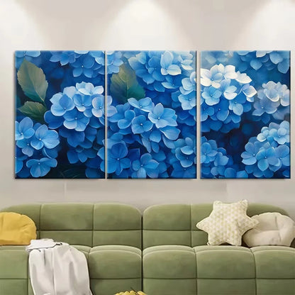 3pcs Spring Blue Hydrangea Flowers Metal Print Ready to Hang Art