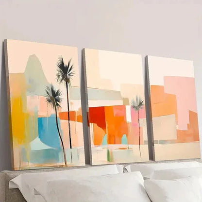 3pcs Abstract Palm Color Desert & Palm Trees Wall Art Set Canvas Unframed - High Quality Print 100% Australian Made Wall Canvas