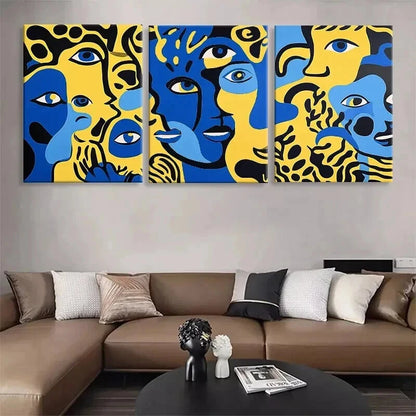 3pcs Abstract Expressionist Faces Blue Perfect Wall Art Set Canvas Framed 40x60cm - High Quality Print 100% Australian Made Wall Canvas Ready to Hang