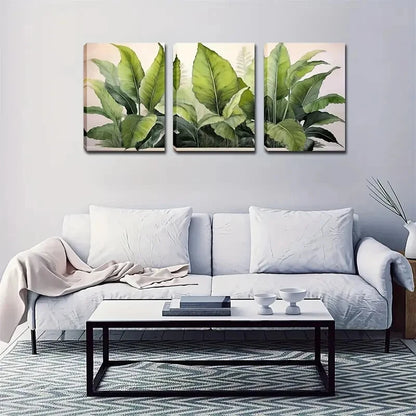3pcs Tropical Green Banana Leaf Decoration Wall Art Set Canvas Framed 40x60cm - High Quality Print 100% Australian Made Wall Canvas Ready to Hang