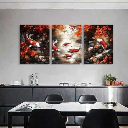 3pcs Japanese Koi Fish Japanese Koi Fish Perfect Wall Art Set Canvas Framed 40x60cm - High Quality Print 100% Australian Made Wall Canvas Ready to Hang