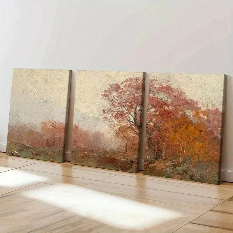 3pcs Autumn Trees Oil Style Painting Wall Art Set Canvas Framed 40x60cm - High Quality Print 100% Australian Made Wall Canvas Ready to Hang