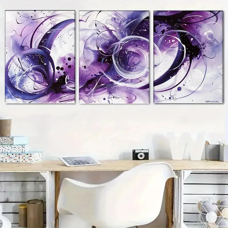3pcs Abstract Purple Modern Fluid Swirl Perfect Wall Art Set Canvas Framed 40x60cm - High Quality Print 100% Australian Made Wall Canvas Ready to Hang