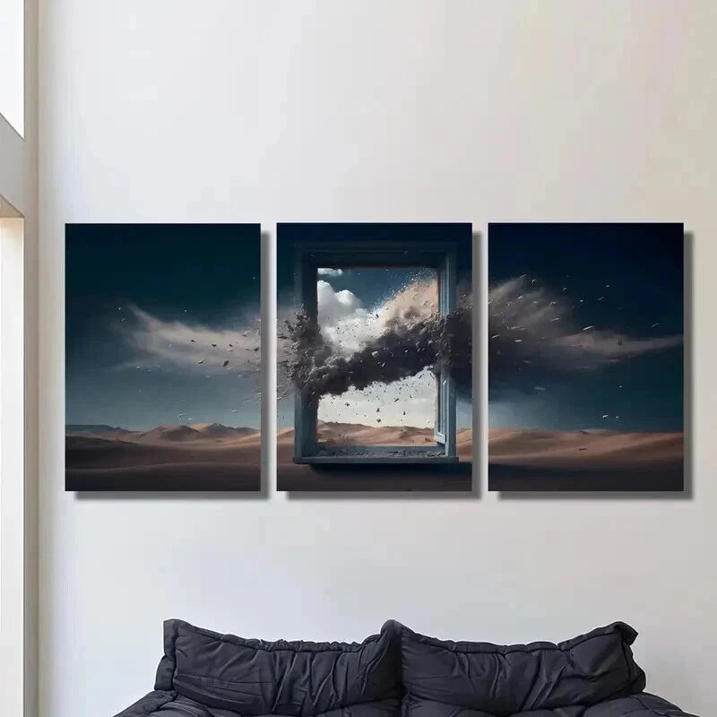 3pcs Explosion Fragments Synthesized From Window Wall Art Set Canvas Framed 40x60cm - High Quality Print 100% Australian Made Wall Canvas Ready to Hang