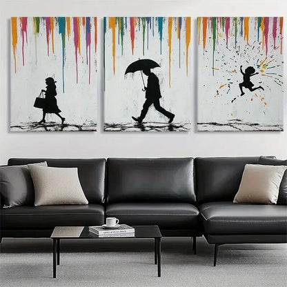 3pcs Colorful Silhouette Walking Figures Perfect Wall Art Set Canvas Framed 40x60cm - High Quality Print 100% Australian Made Wall Canvas Ready to Hang