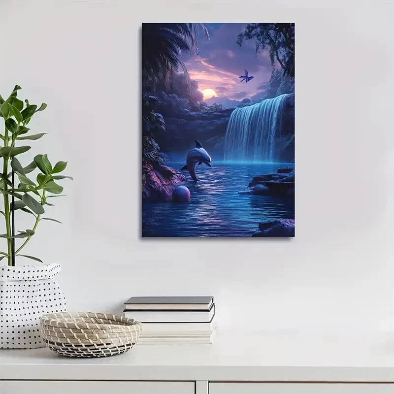 Dolphin Playing With Ball Near Crystal Painting 40x60cm Metal Print Ready to Hang