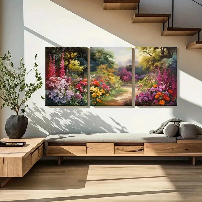 3pcs Colorful Flower Garden Watercolor Metal Print Ready to Hang Art