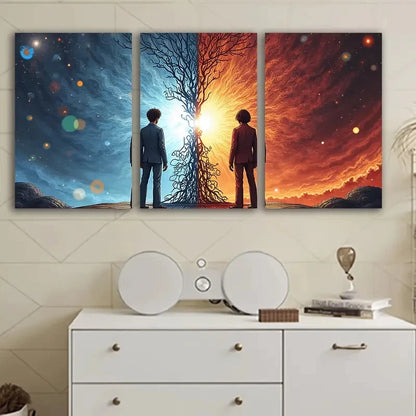 3pcs Man Standing At Sunset Wall Art Set Canvas Framed 40x60cm - High Quality Print 100% Australian Made Wall Canvas Ready to Hang