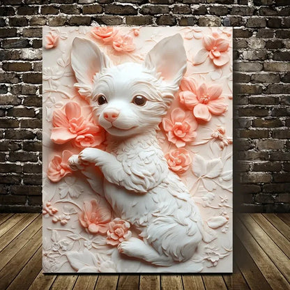 'Jack The Puppy' Heart Blossoms Painting 40x60cm Metal Print Ready to Hang