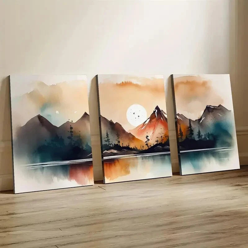 3pcs Mountain Landscape Nature Décor Perfect Wall Art Set Canvas Framed 40x60cm - High Quality Print 100% Australian Made Wall Canvas Ready to Hang