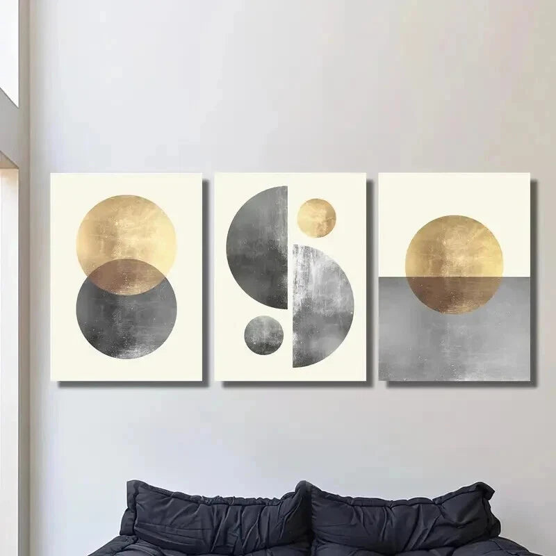 3pcs Gold and Grey Sphere Pattern Decoration Wall Art Set Canvas Framed 40x60cm - High Quality Print 100% Australian Made Wall Canvas Ready to Hang