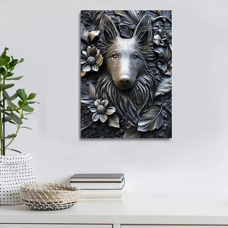 Featuring a Collie Among Blooming Flowers Painting 40x60cm Metal Print Ready to Hang