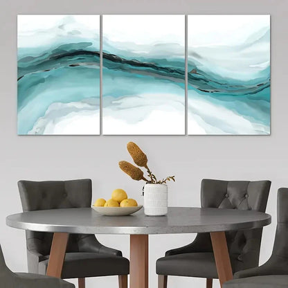 3pcs Bright Turquoise Abstract Metal Print Ready to Hang Art