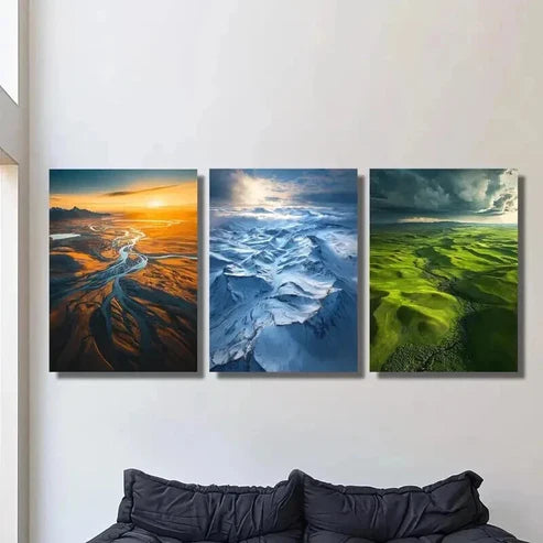 3pcs Hekou Snow Mountain Aerial Scenery Wall Art Canvas Unframed - High Quality Print 100% Australian Made Wall Canvas
