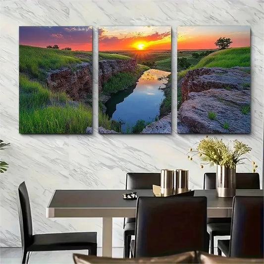 3pcs Oklahoma Sunset Landscape Décor Perfect Wall Art Set Canvas Framed 40x60cm - High Quality Print 100% Australian Made Wall Canvas Ready to Hang