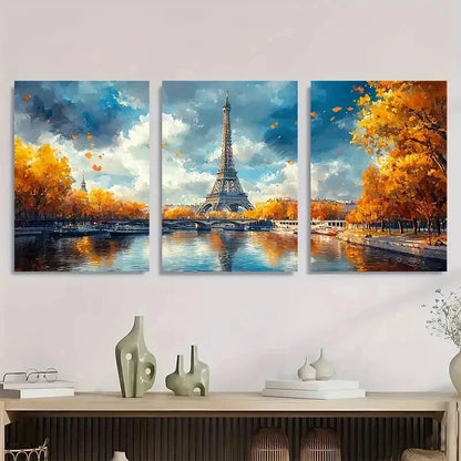 3pcs Paris Eiffel Tower Watercolor Seine Perfect Wall Art Set Canvas Framed 40x60cm - High Quality Print 100% Australian Made Wall Canvas Ready to Hang